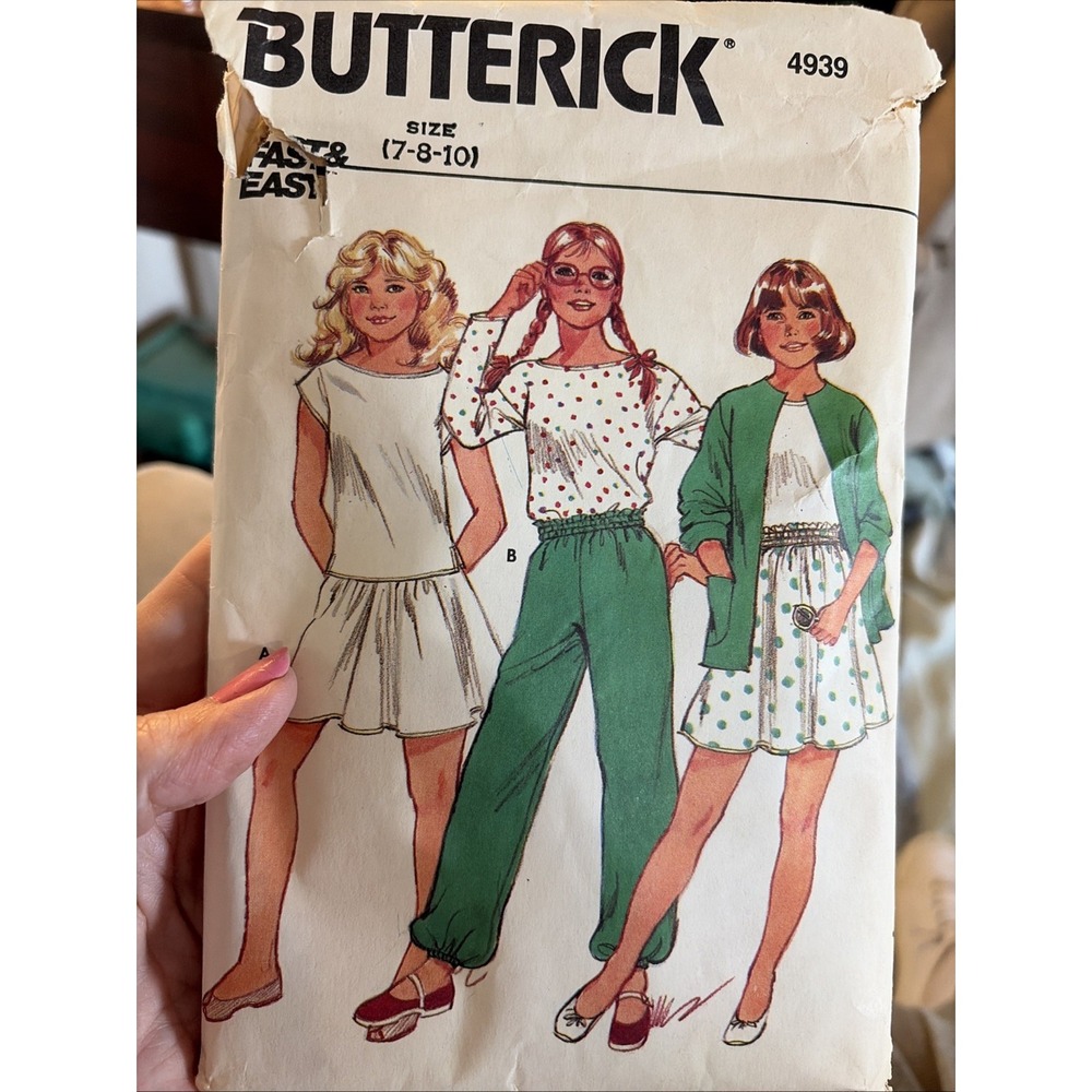 Vtg Butterick 4939 Girls Jacket Top Skirt Pants Sewing Pattern Size 7-8-10 CUT